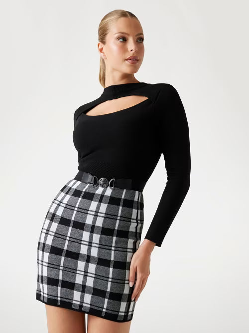GUESS Abito Corto Nero in Maglina Elasticizzata GUESS
